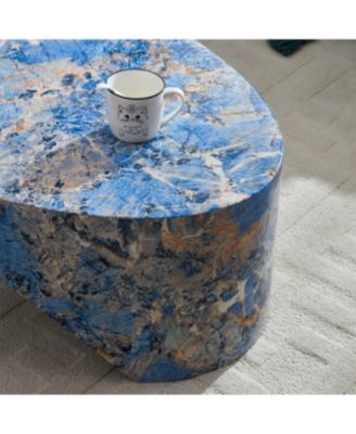 Streamdale The oval natural marble coffee table side table in the living room, blue