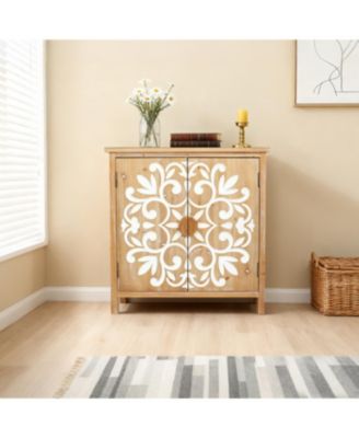 Streamdale Rustic Wooden Accent Cabinet with Floral Carved Doors