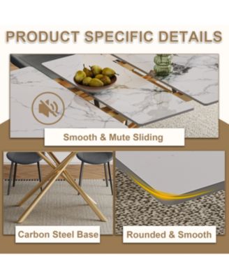 59" Modern Expandable Dining Table w/Retractable Leaf, Charred Stone and Gold Base