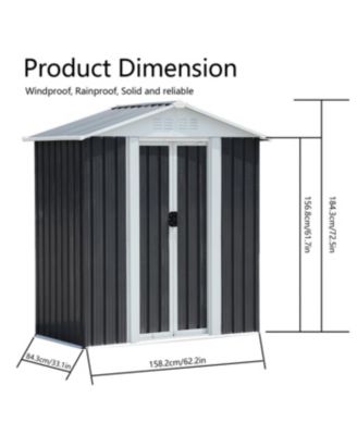 5x3 ft Grey Sliding Door Garden Shed for Outdoors Storage Apex Roof Design