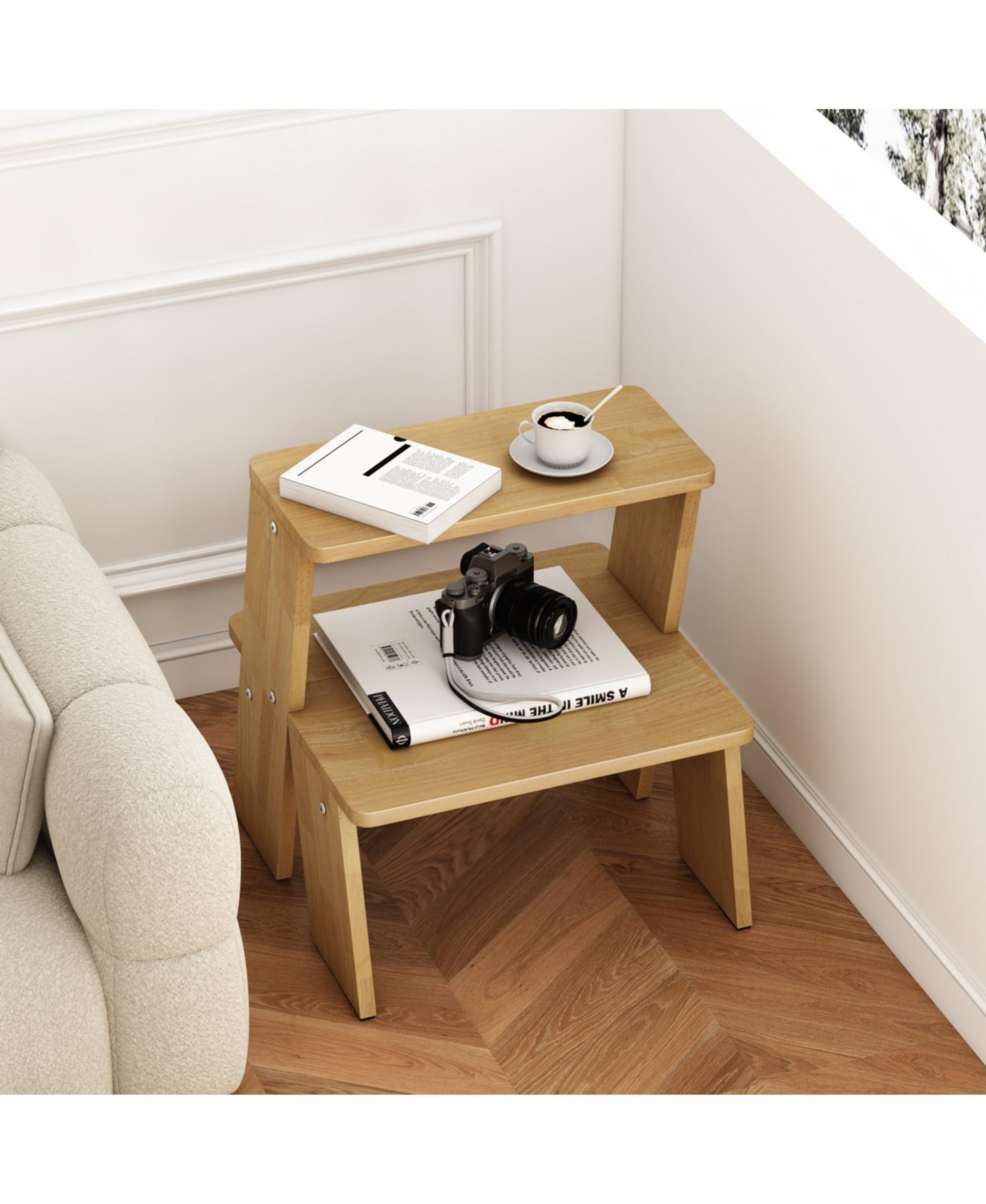 Streamdale Furniture Streamdale 2-Tier Natural Finish Wooden Nightstand/End Table