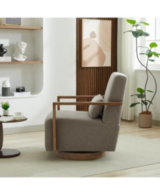 Streamdale 30.3"W Swivel Upholstered Chair with Solid Wood Armrests - Gray