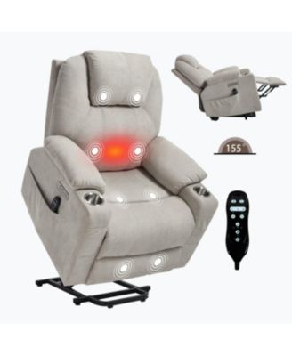 Polyester Power Lift Recliner Chair, 350 LBS Capacity, 8-Point Massage, Heating, USB/Type-C, Beige