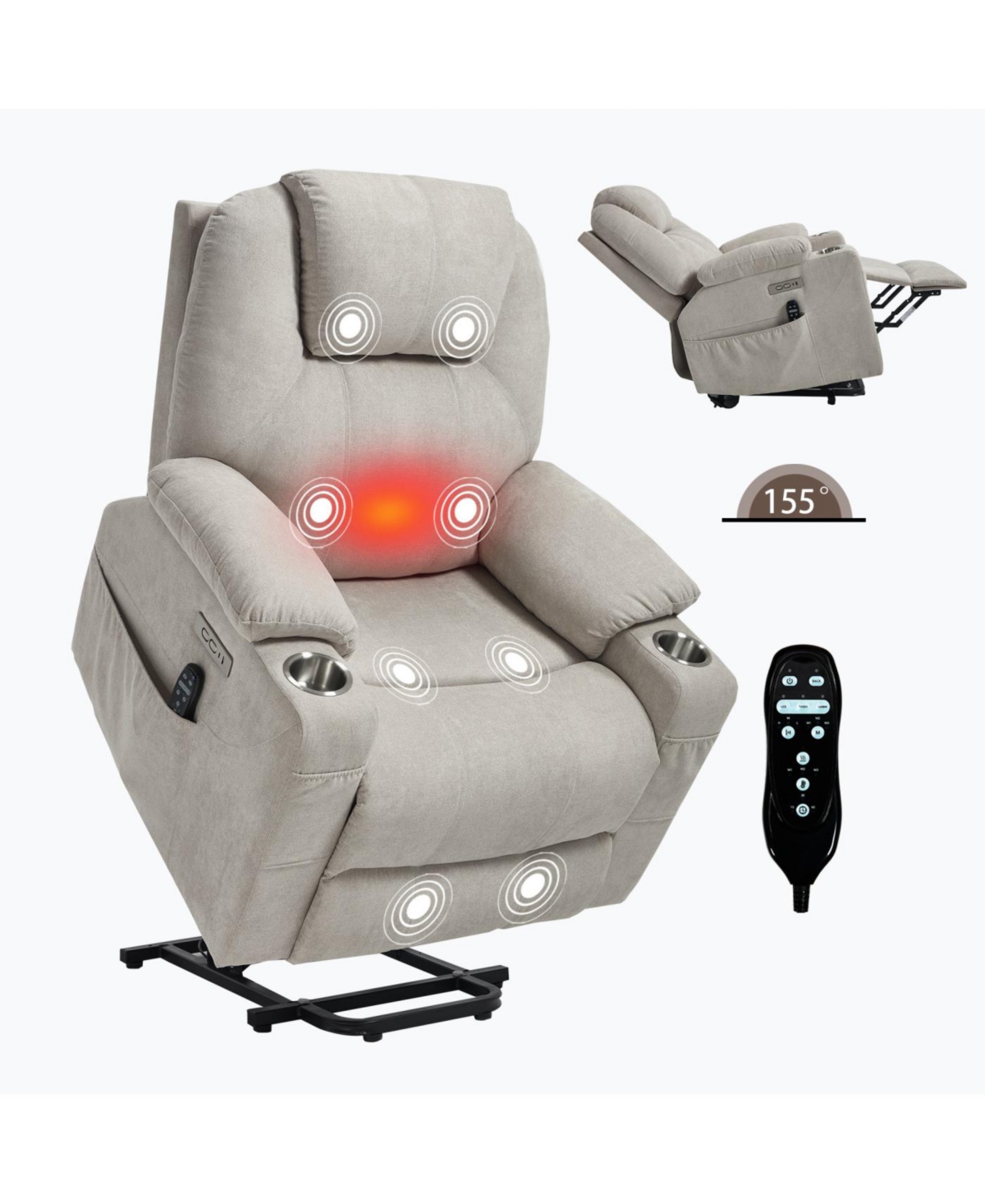 Streamdale Furniture Polyester Power Lift Recliner Chair, 350 Lbs Capacity, 8-Point Massage, Heating, Usb/Type-c, Beige