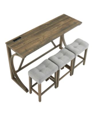 Streamdale Bar Table Set with Power Outlet, 4 Piece Industrial Dining Set