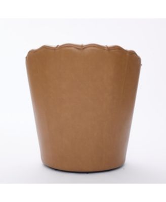 Streamdale Light Brown Petal Swivel Chair - 360 Spin, Genuine Leather Wing-Back Desk Chair