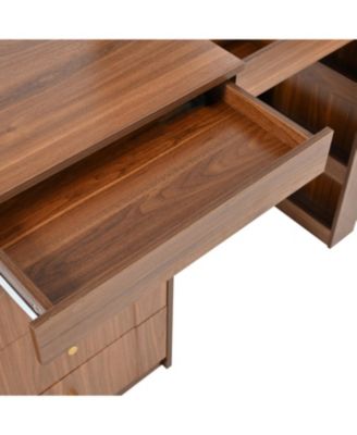 Streamdale Vanity Desk with Mirror, Lights, Flip-Top, 7 Drawers, 9 Compartments, 3 Shelves, Walnut
