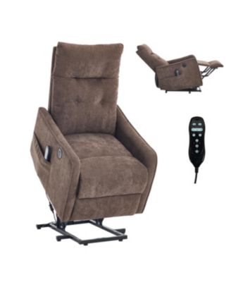 Brown Chenille Power Lift Recliner Chair with Massage & Heat for Elderly