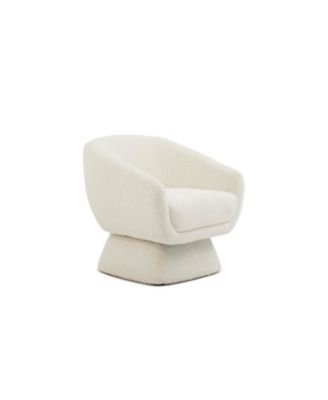 White Boucle Swivel Chair, Solid Wood Frame, Modern Armchair