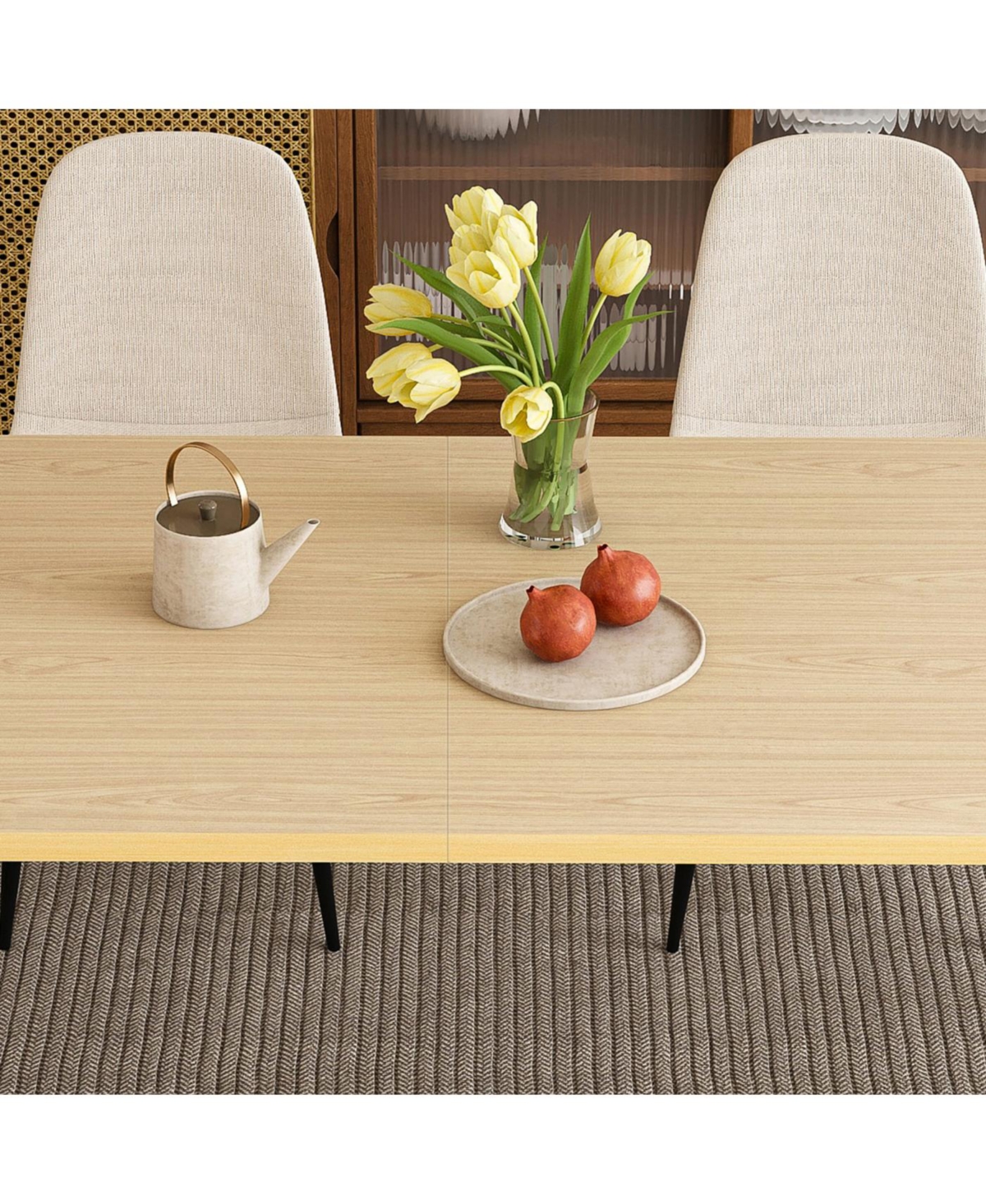 Streamdale Furniture Streamdale 63" Farmhouse Industrial Dining Table Set w/ 4 Beige Chairs, Iron Legs