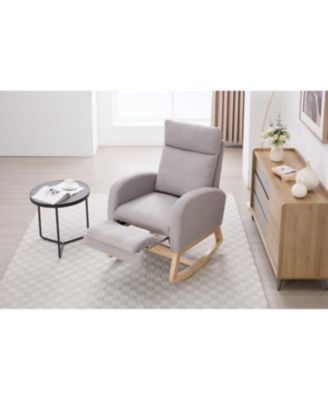 Teddy Fabric Leisure Rocking Chair with Adjustable Footstool, Light Gray