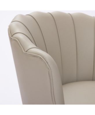 Cream Petal Swivel Chair - 360 Spin, Genuine Leather Wing-Back Desk Chair