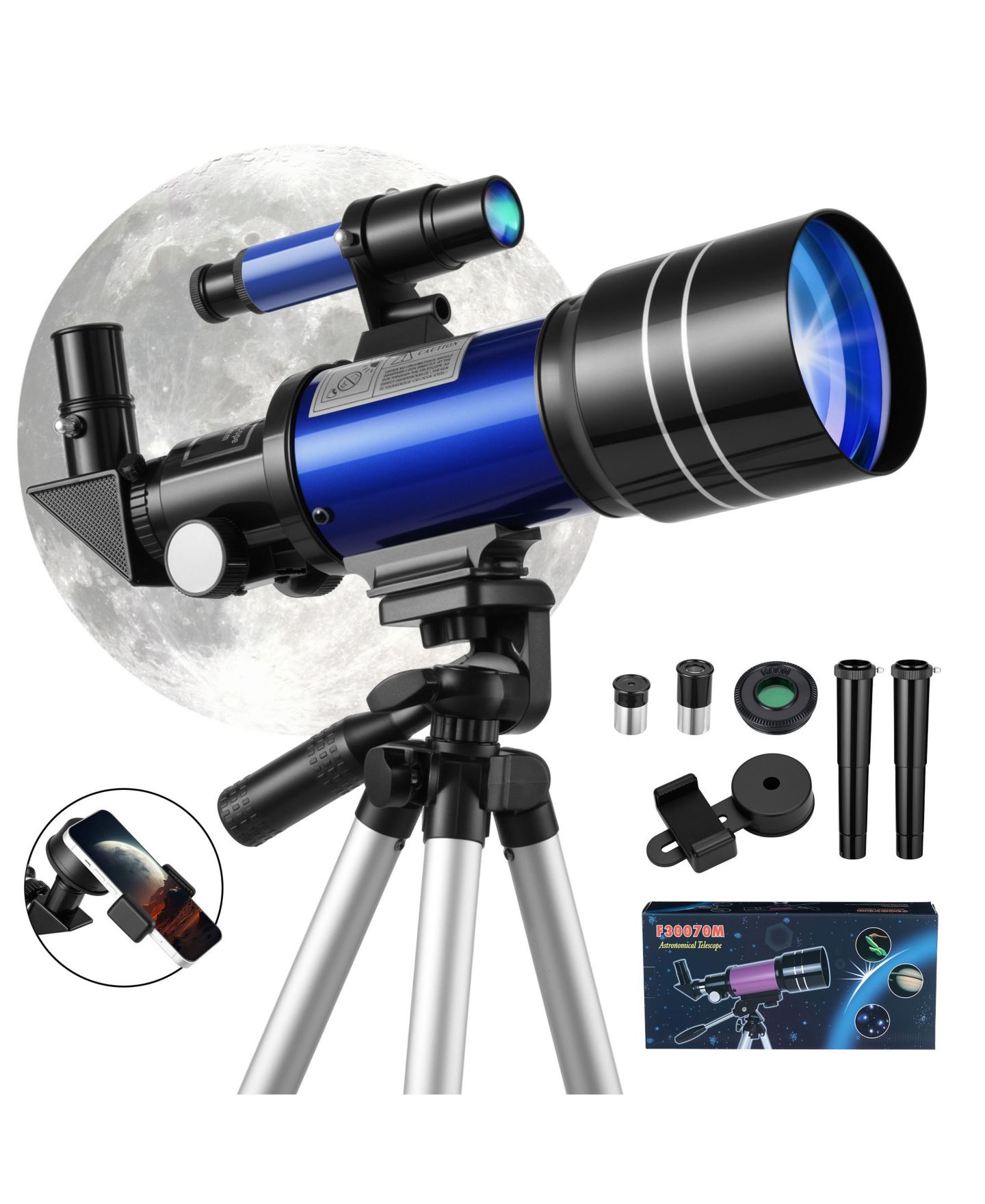 Детские игрушки SUGIFT 70mm Aperture 300mm Refractor Telescope 15X–150X Magnification, 10-Piece Telescope Kit, Ages 8+ — фото 1