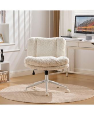 Streamdale Cream Artificial Rabbit Hair Office Chair with Metal Base