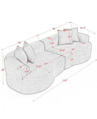 Streamdale Modern Cloud 4-Seater Curved Sectional Sofa, Minimalist Black Chenille Couch