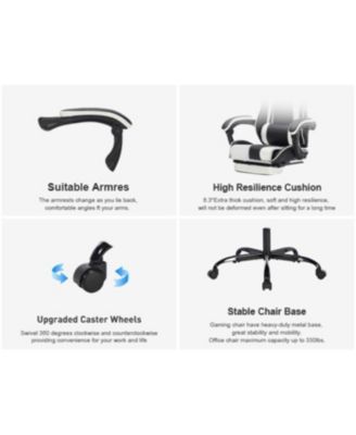 Streamdale Gaming Chair with Footrest, Ergonomic Computer Chair, Black White