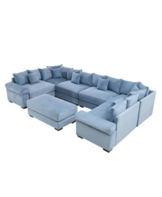 Streamdale Oversized Cloud Modular Sectional Couch with Ottoman, Soft Corduroy, Blue