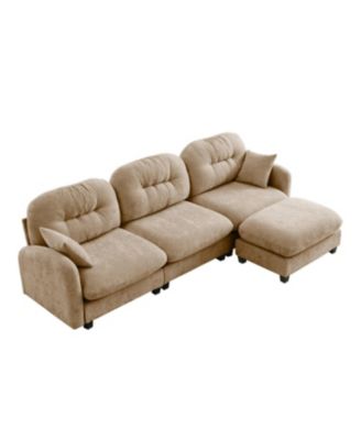 Modular Sectional L-Shaped Couch with Ottoman in Camel Chenille