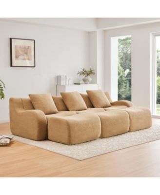Three-Seat Teddy Fabric Sofa, Camel