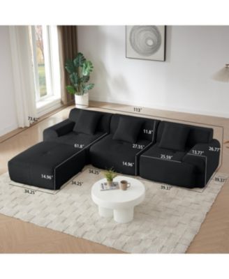 Streamdale Modern L-Shaped Corduroy Sectional Sofa with Movable Ottoman