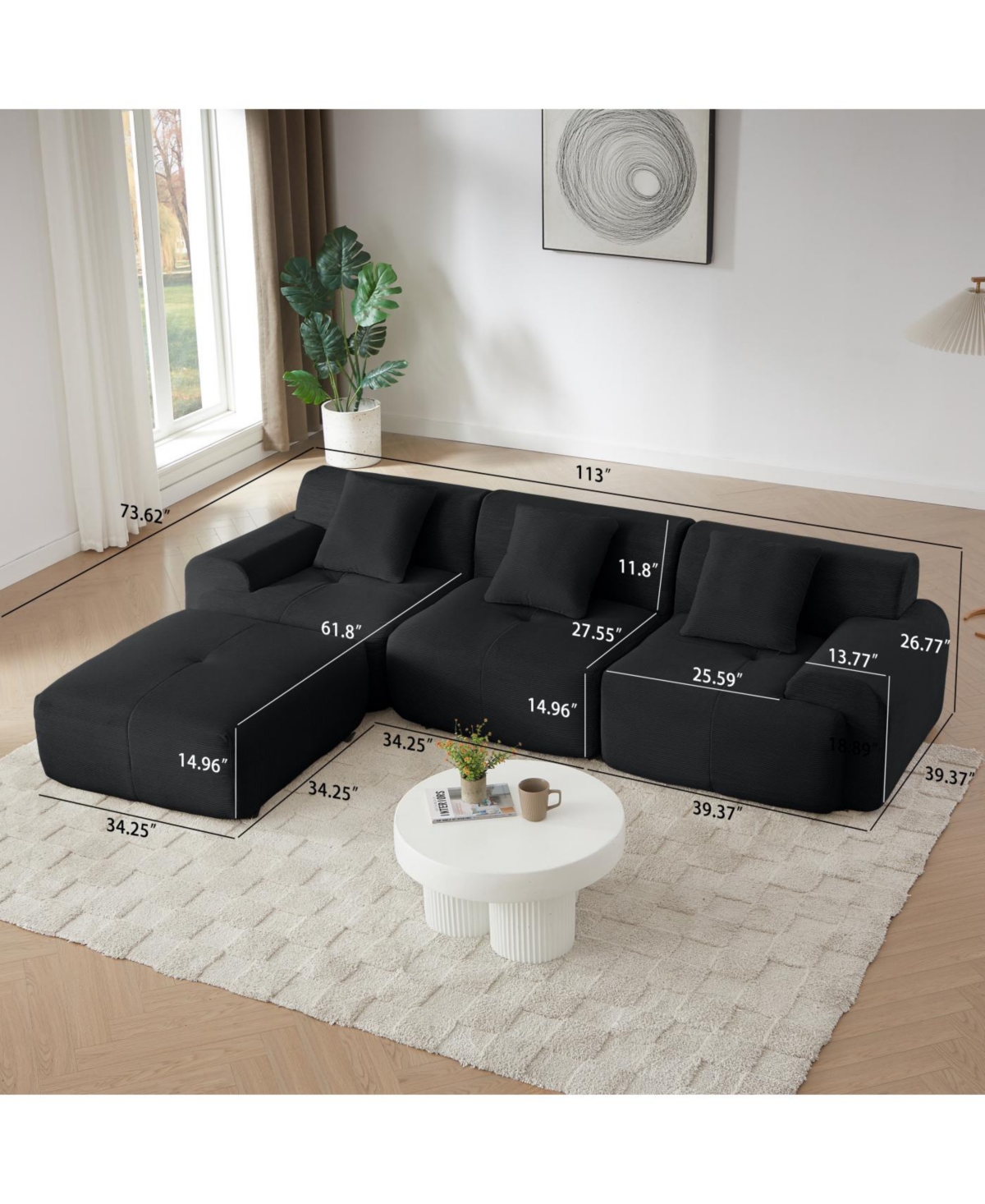 Streamdale Furniture Streamdale Modern L-Shaped Corduroy Sectional Sofa with Movable Ottoman