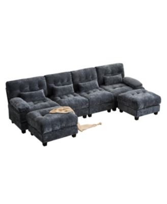 Streamdale 4-Seater Sofa with 2 Ottomans, Adjustable Backrest, 350lb/Seat, Chenille