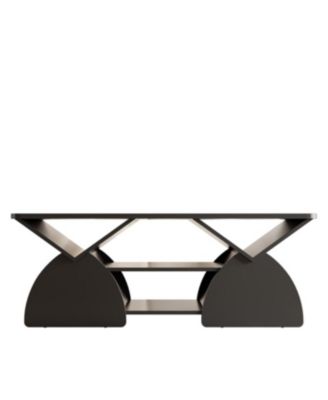 Streamdale Engineered Wood Rounded Corner Rectangular Coffee Table with Open Shelves - BLACK