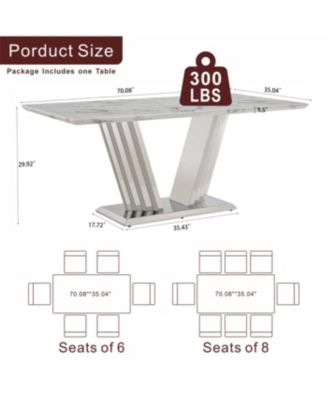 Marble Dining Table for 6, 70" Rectangle Faux Marble Kitchen Table with Stainless Steel Base
