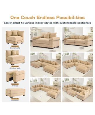 Streamdale Oversized Cloud Modular Sectional Couch with 12 Pillows, Camel