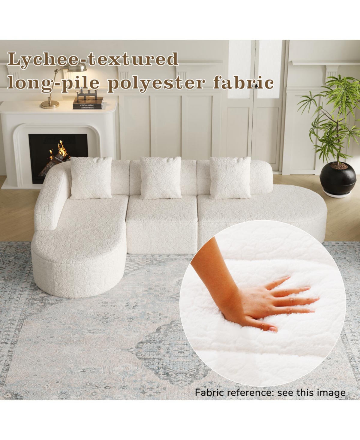 Streamdale Furniture Streamdale L-shaped curved modular sofa, modern lychee-textured polyester fabric, curved backrest