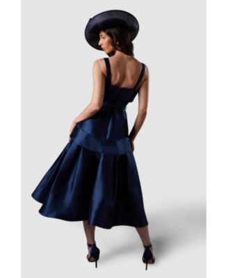 Women's Tan Twill Belted Volume Midi Dress