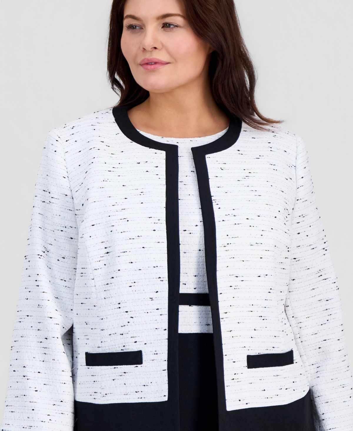 Kasper Plus Colorblocked Open-Front Cardigan