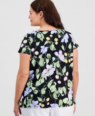 Plus Size Printed Cap-Sleeve Cowl-Neck Top