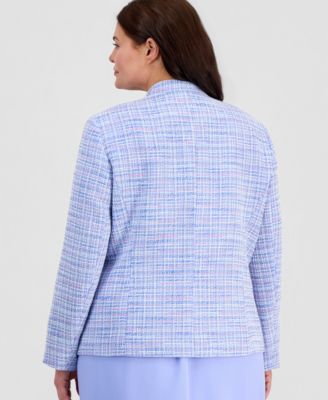Plus Size Open-Front Tweed Jacket