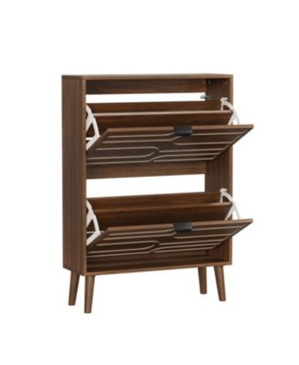 Medieval Modern Independent Shoe Cabinet, Walnut Shoe Storage Cabinet, Fence Shoe Cabinet