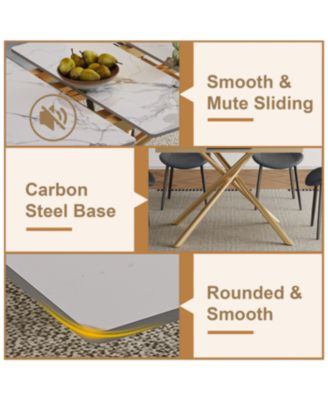 Modern Expandable Dining Table with Retractable Leaf, Stone Top & X-Base, 4 Chairs