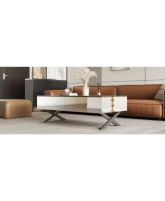 Streamdale Rectangular Black High Gloss Coffee Table with Storage - 47.3