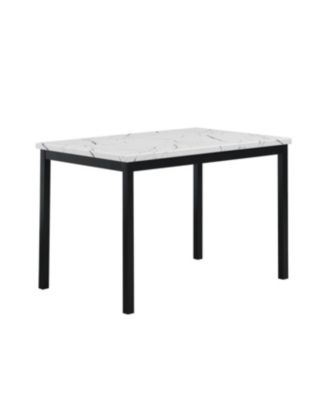  5-Piece Metal Dinette Set with Laminated Off-white Faux Marble Top, 4 Red Chairs