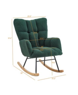 Glider Chair for Living Room Teddy Fabric Rocking Chair with Metal Frame Green