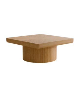 Streamdale 34.6" Square Coffee Table, Modern Wood Veneer Top with Parquet Pattern & Cylindrical Base