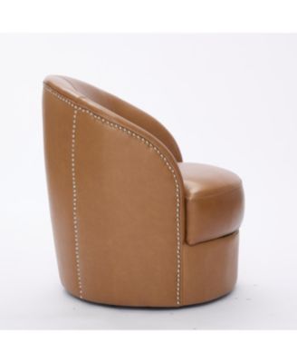 Light Brown Leather Swivel Chair, Mid-Century Modern Lounge Chair