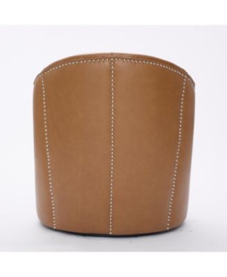 Light Brown Leather Swivel Chair, Mid-Century Modern Lounge Chair