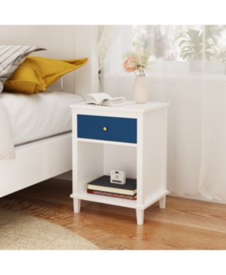 Streamdale Wooden Nightstand with Drawer and Shelf for Kids and Adults, Navy+Golden Handle