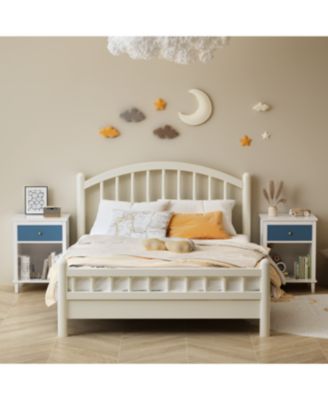 Streamdale Wooden Nightstand with Drawer and Shelf for Kids and Adults, Navy+Golden Handle