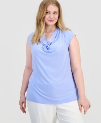 Plus Size Cowl-Neck Cap-Sleeve Top