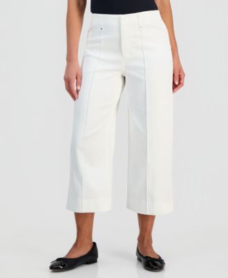 Petite High-Rise Cropped Wide-Leg Pintucked Pants  