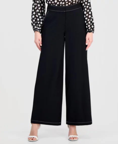 Petite Wide-Leg Pants - Black/White