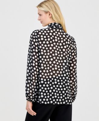 Women's Printed Long-Sleeve Bow Blouse
