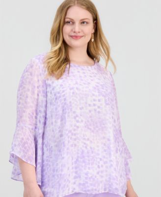 Plus Size Printed Ruffled-Sleeve Blouse