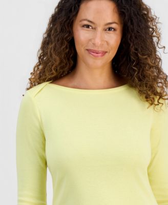 Women's Petite Pima Cotton 3/4-Sleeve Boat-Neck Top